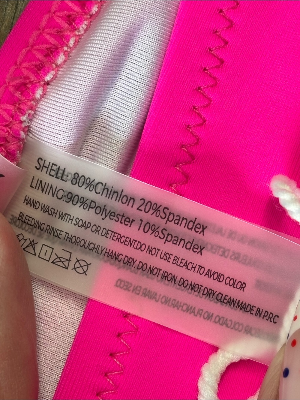 Neon Pink & Lime Two-Piece Bikini Set, top is size L, bottoms size XL - Picture 3 of 6